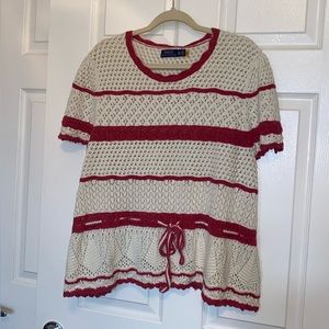 NWT Pink & Cream — Polo Ralph Lauren Striped Pointelle Short-Sleeve Sweater: xxl